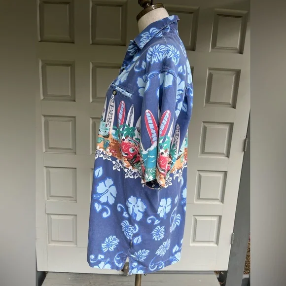 McNeel Palmer Vintage Blue Surfboard Volkswagen Buggy Print Men's Shirt - Picture 3 of 9